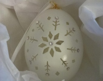 Hand-Carved Duck Egg: Snowflake Ornament (#114)