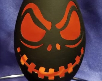 Hand-Carved Goose Egg: Halloween Jack (#79)