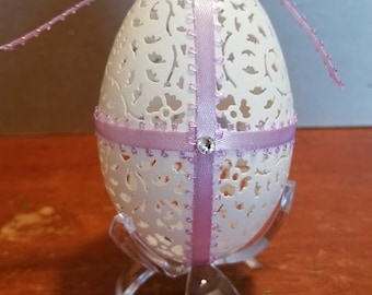 Hand-Carved Goose Egg: Lilac Vintage Gift (#144)