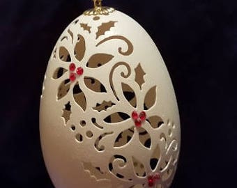 Hand-Carved Goose Egg: Flowers (#21)