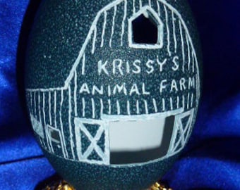 Hand-Carved Emu Egg: Krissy&#39;s Animal Farm (#94)