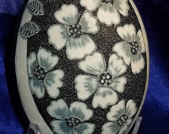 Hand-Carved Emu Egg - Flowers with White Band (#55)