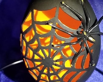 Hand-Carved Goose Egg: Halloween Spider Web (#78)