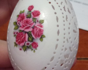 Hand-Carved Duck Egg: Roses  (#137)