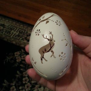 Hand-Carved Goose Egg: Deer in the Meadow (#86)