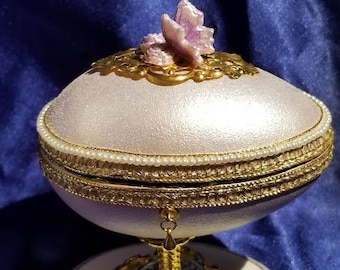 Hand-Crafted Embellished Hinged Goose Egg: Purple Butterfly (#141)
