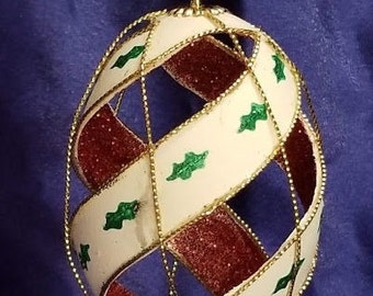 Hand-Carved Goose Egg: Spiral Holy Christmas Ornament (#70)