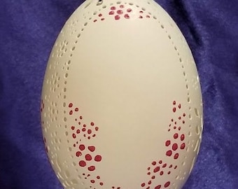 Hand-Carved Goose Egg: Pink Dot Flower Vintage (#74)