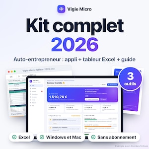 Tableau de bord auto-entrepreneur 2026 : kit de gestion micro-entreprise, appli, tableur Excel, livre des recettes, Urssaf, TVA, factures