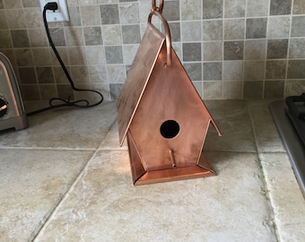 Copper Birdhouse w/ FlatRoof, Hanging, w/ Removable Bottom for Cleaning---Summer Special Sale--
