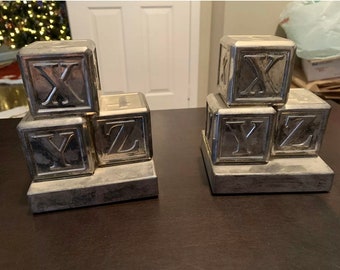 Red Envelope Silver Plated Baby ABC Block Bookends