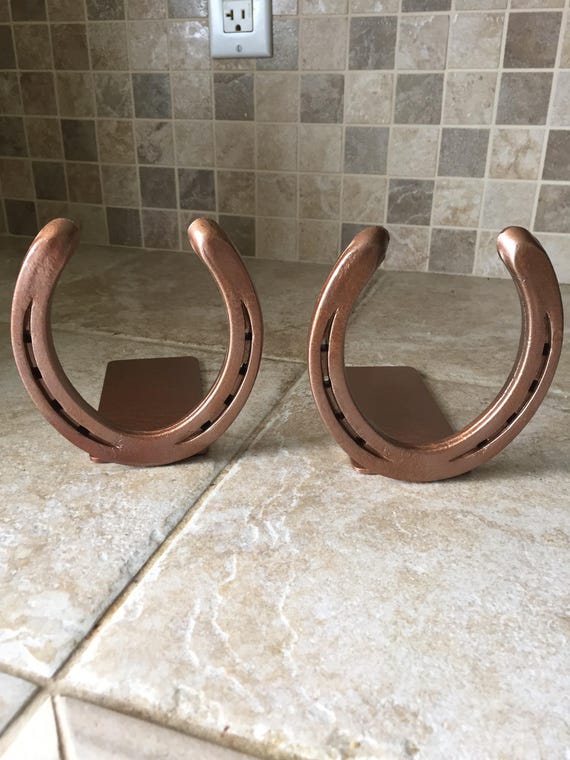 Medium Horseshoe Bookends Painted Hammered Copper Etsy