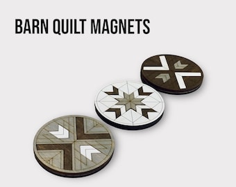 Magnets - Wood Magnets - Barn Quilt Magnets - Gray, White and Brown - Geometric Magnets - Set of 3 OR 6 - Fridge Magnets - Cute Office Decor