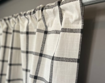 Kitchen Valance - Window Treatments - Black and White - Tan - Neutral Valance - Bathroom Valance - Windowpane Plaid - Rod Pocket - USA MADE