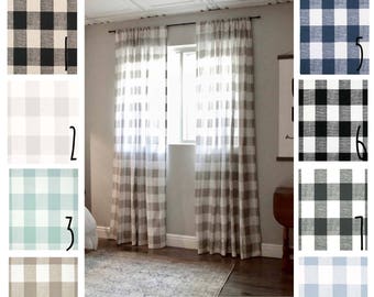 Plaid Curtains - Buffalo Plaid - FREE SHIPPING - 2 Curtain Panels - Nursery Curtains - Home Decor - Farmhouse Curtains - Gingham Curtains