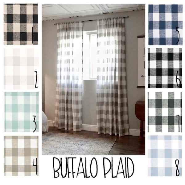 Farmhouse Curtains - Buffalo Plaid - FREE SHIPPING - 2 Curtain Panels - Nursery Curtains - Home Decor -  Farmhouse Decor - Gingham Curtains