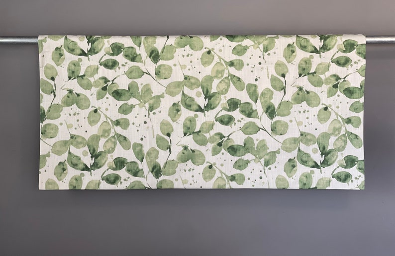Kitchen Valance - Window Treatments - Leaf Print - Green, Blue or Gray - Neutral Valance - Bathroom Valance - Rod Pocket - USA MADE - Lined image 6