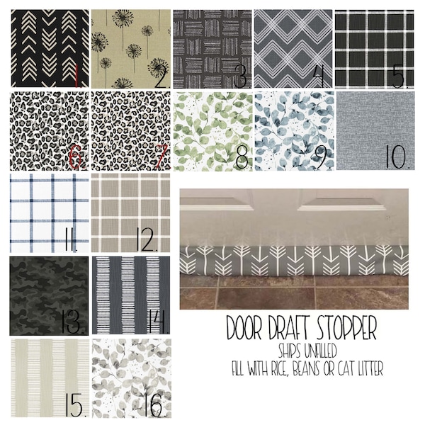 Door Draft Stopper - Custom Size - All Sizes - Breeze Blocker - Draft Stop - Window Drafts - Door Snake - Farmhouse - Camo - Plaid - Black