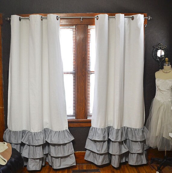 Blackout Ruffle Bottom Grommet Curtains Two Curtain Panels Etsy