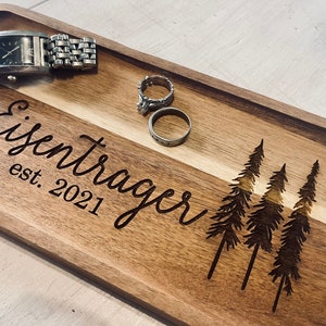 Custom Ring Tray - Jewelry Tray -  Personalized Wood Tray - Boho Trees - Groomsman - Watch Tray - Nightstand Tray - Valet - Wedding Gift