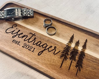 Custom Ring Tray - Jewelry Tray -  Personalized Wood Tray - Boho Trees - Groomsman - Watch Tray - Nightstand Tray - Valet - Wedding Gift