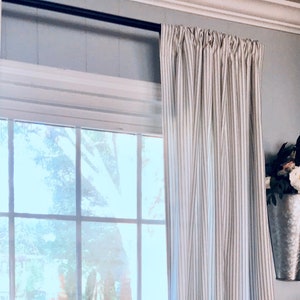 Gray Ticking Curtains - FREE SHIPPING - TWO Panels - Nursery Curtains - Home Decor - Farmhouse Curtains - Striped Curtains - Grey Curtains
