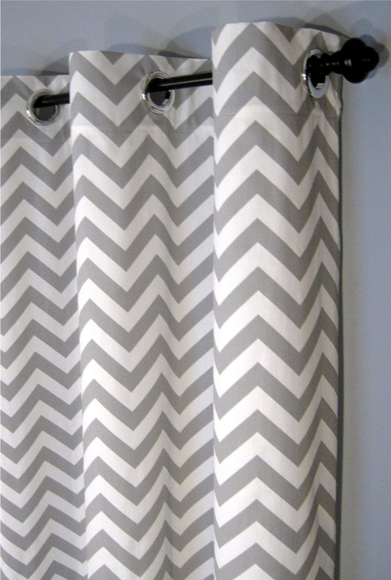 96 Grey Zig Zag Grommet Curtains Two Chevron Curtain Etsy
