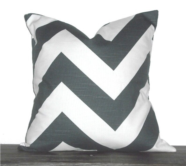 Throw Pillow Cover 22 x 22 inch Chevron Zig Zag Charcoal and Etsy