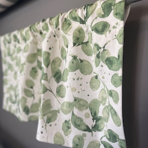 Kitchen Valance - Window Treatments - Leaf Print - Green, Blue or Gray - Neutral Valance - Bathroom Valance - Rod Pocket - USA MADE - Lined