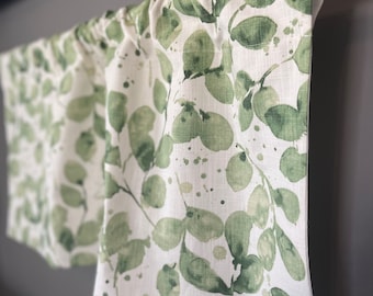 Cantonnière de cuisine - parures de fenêtre - imprimé de feuilles - vert, bleu ou gris - cantonnière neutre - cantonnière de salle de bain - passe-tringle - fabriqué aux États-Unis - doublé