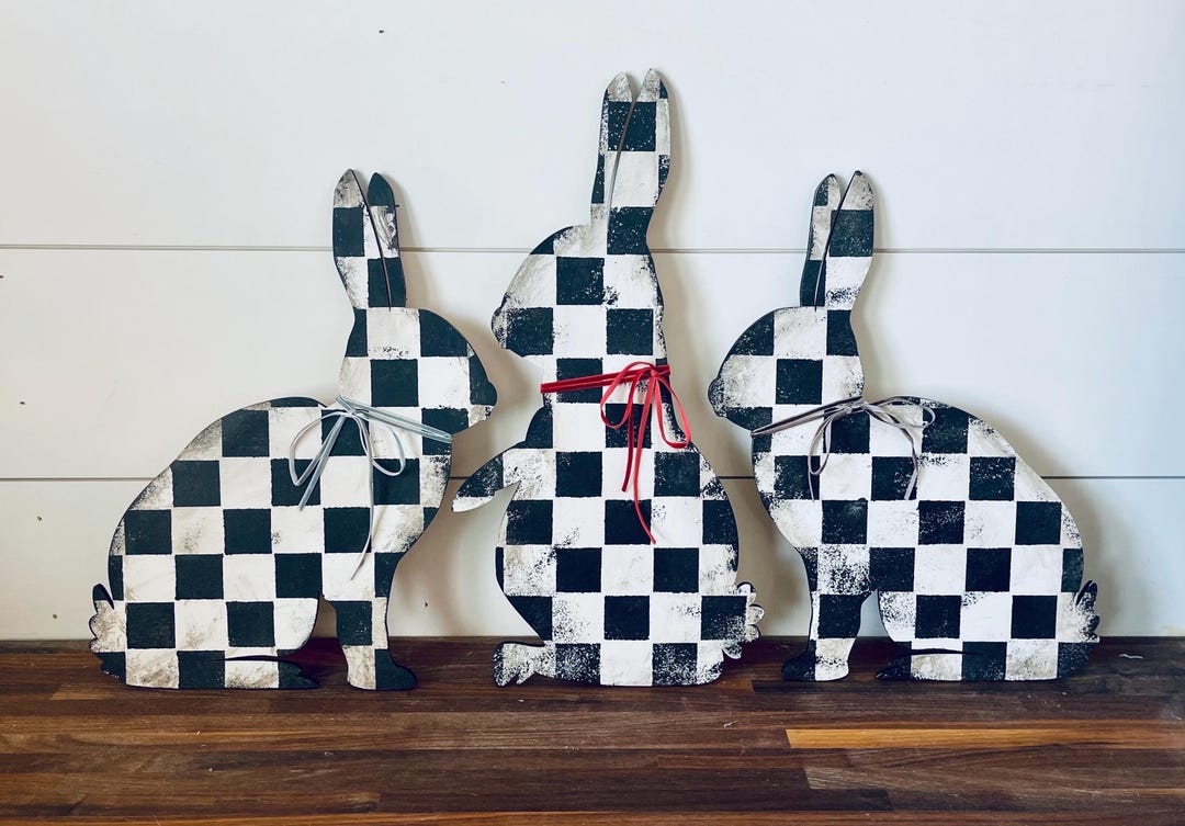 Bunny - Checkerboard - Velvet Ribbon - Wall Art - Shelf Sitter - Rabbit ...