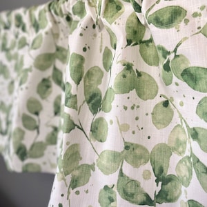 Kitchen Valance - Window Treatments - Leaf Print - Green, Blue or Gray - Neutral Valance - Bathroom Valance - Rod Pocket - USA MADE - Lined image 3