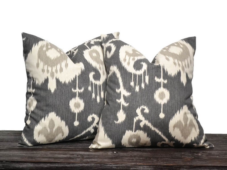 22 Charcoal Grey Ikat Pillow Set Of X Inch Image 0