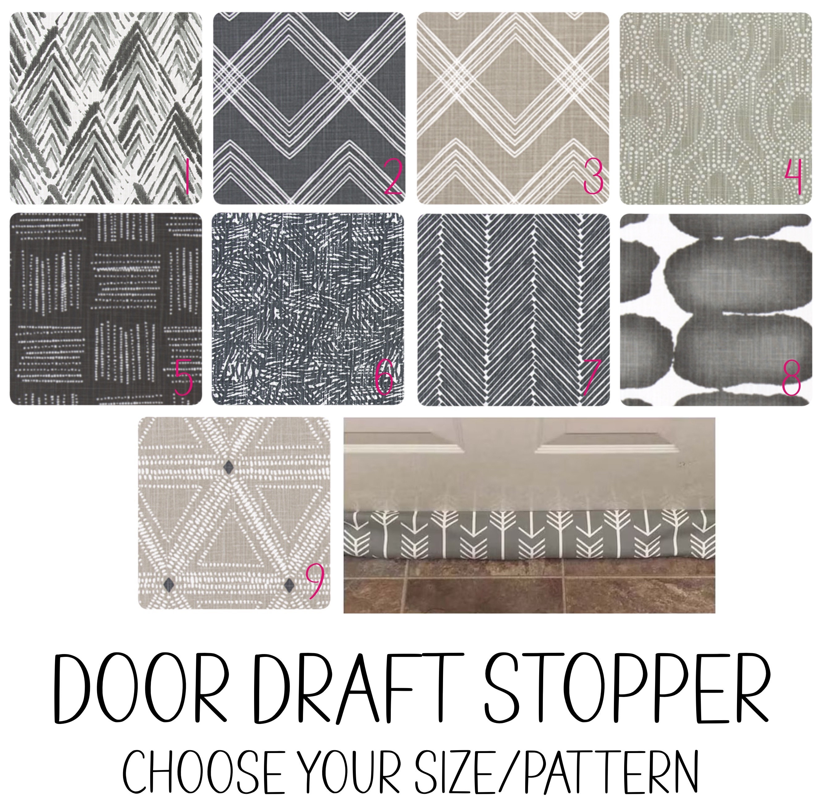 Door Draft Stopper - Custom Size - All Sizes - Breeze Blocker - Draft Stop - Window Drafts - Door Snake - Farmhouse - Tan - Neutral - Black