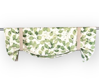 Farmhouse Valance - FREE SHIP - Green Leaves - Kitchen Curtains - Kitchen - Farmhouse - Roman Valance - Bathroom Valance - Boho - Plant