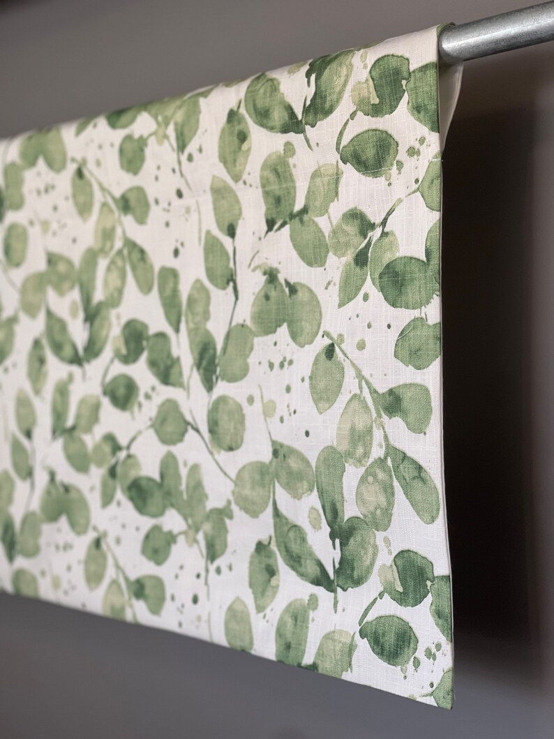 Kitchen Valance - Window Treatments - Leaf Print - Green, Blue or Gray - Neutral Valance - Bathroom Valance - Rod Pocket - USA MADE - Lined image 5
