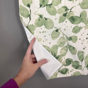 Kitchen Valance - Window Treatments - Leaf Print - Green, Blue or Gray - Neutral Valance - Bathroom Valance - Rod Pocket - USA MADE - Lined image 4