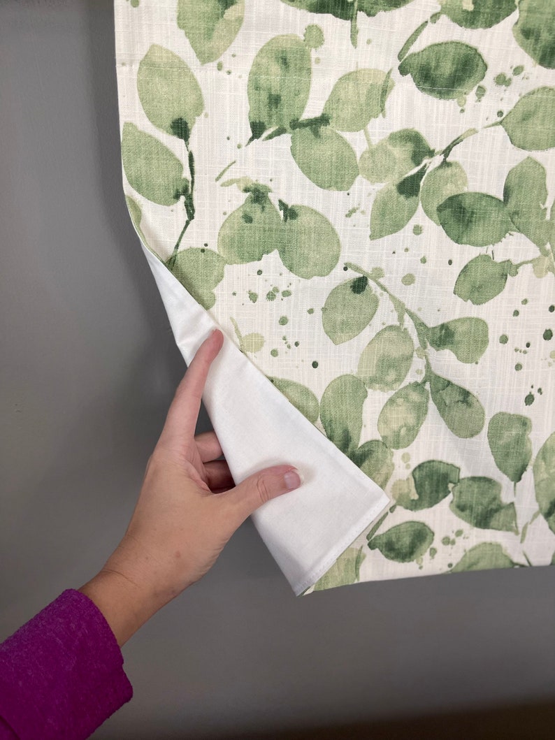 Kitchen Valance - Window Treatments - Leaf Print - Green, Blue or Gray - Neutral Valance - Bathroom Valance - Rod Pocket - USA MADE - Lined image 4