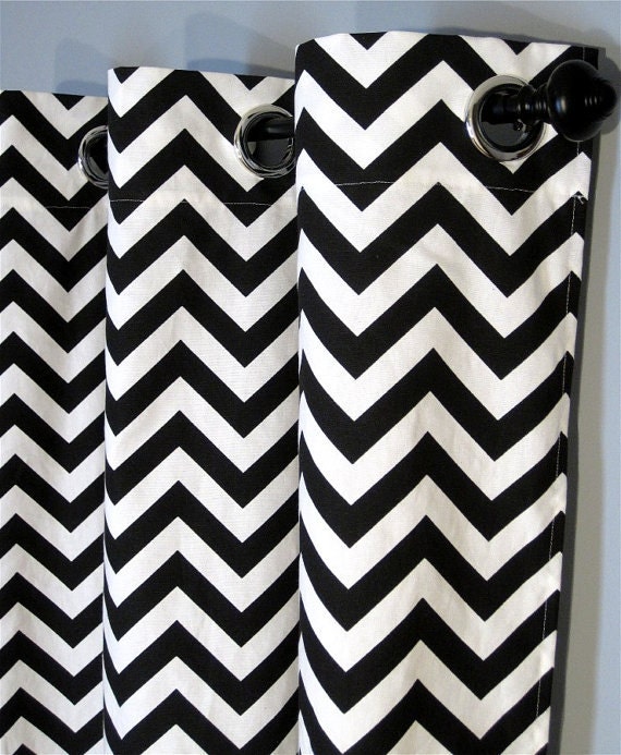 84 Black And White Chevron Curtains With Grommets Two Etsy