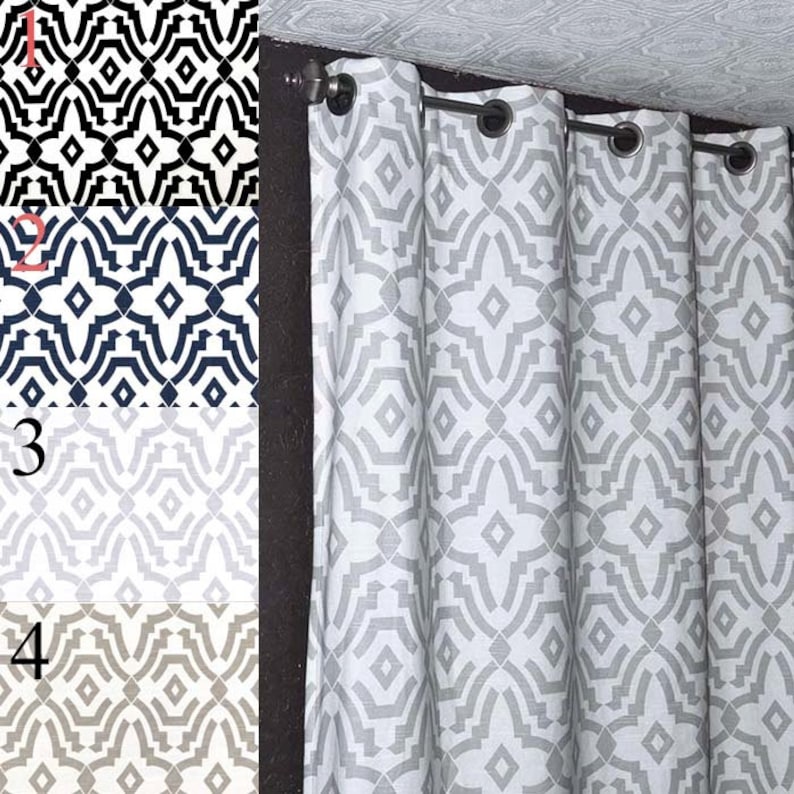 Ecru or Black Navy Chevelle Curtains Two Curtain Panels ANY Size Gray FREE SHIP White Curtain Home Decor Window Treatments