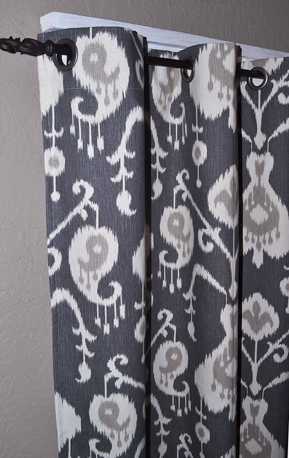 84 Inch Long Charcoal Grey Ikat Grommet Curtains 25 Etsy