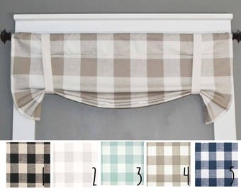 Plaid Valance - Buffalo Plaid - Kitchen Curtains - Kitchen Valance - Home Decor - Farmhouse - Roman Valance - Bathroom Valance Fixed Tie Up