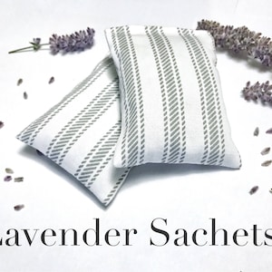 Lavender Sachets - Drawer Sachets - Scented Sachets - Gray Ticking - Organic Pillow Sachet