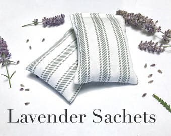 Lavender Sachets - Drawer Sachets - Scented Sachets - Gray Ticking - Organic Pillow Sachet
