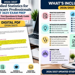 Peut inclure: Un guide d'étude numérique au format PDF intitulé Applied Statistics for Healthcare Professionals 2026/2027, comprenant des questions d'entraînement, des explications détaillées et des sujets clés comme les probabilités et l'analyse de données.