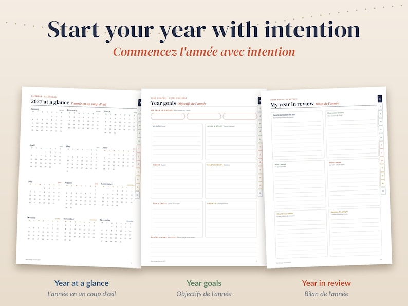 2027 Printable Journal Bundle, Bilingual English-french Planner, Travel ...