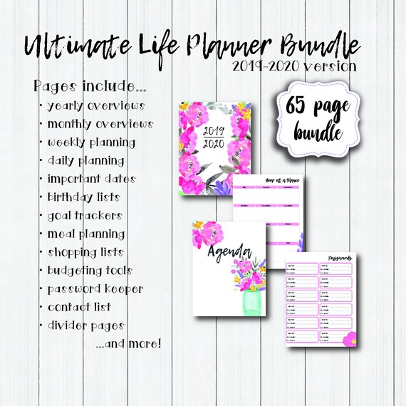 2019 2020 printable life planner daily planner lifestyle monthly weekly goals budget organizer agenda flowers budgeting tools 2020