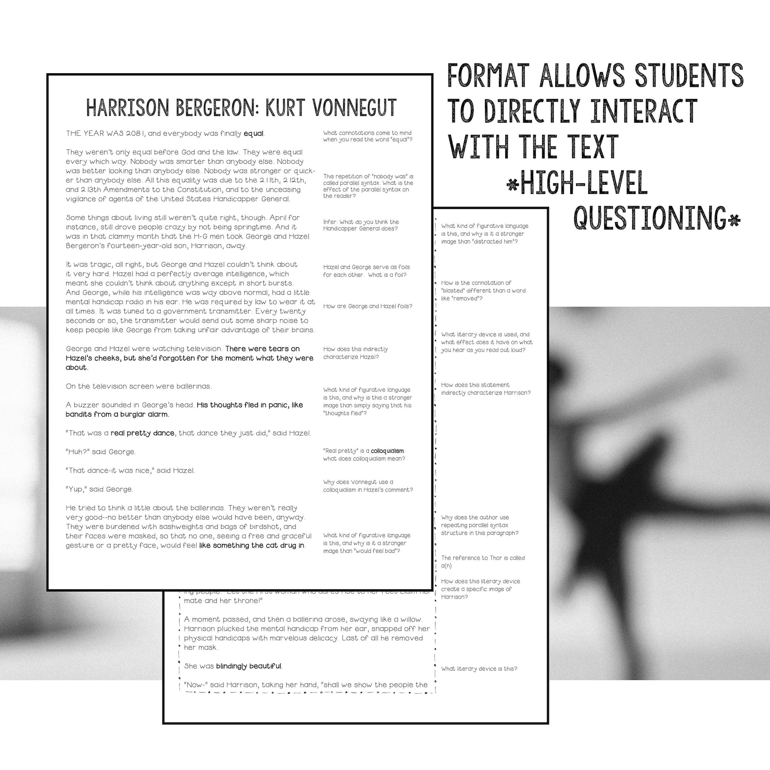 Harrison Bergeron Kurt Vonnegut Full Text With Embedded Etsy