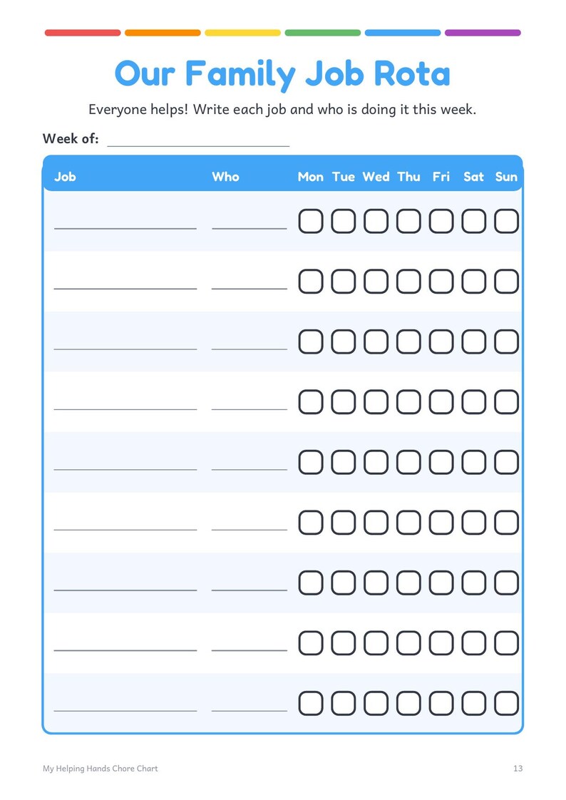 Chore Chart for Kids Printable, Picture Job List, Reward Tracker ...