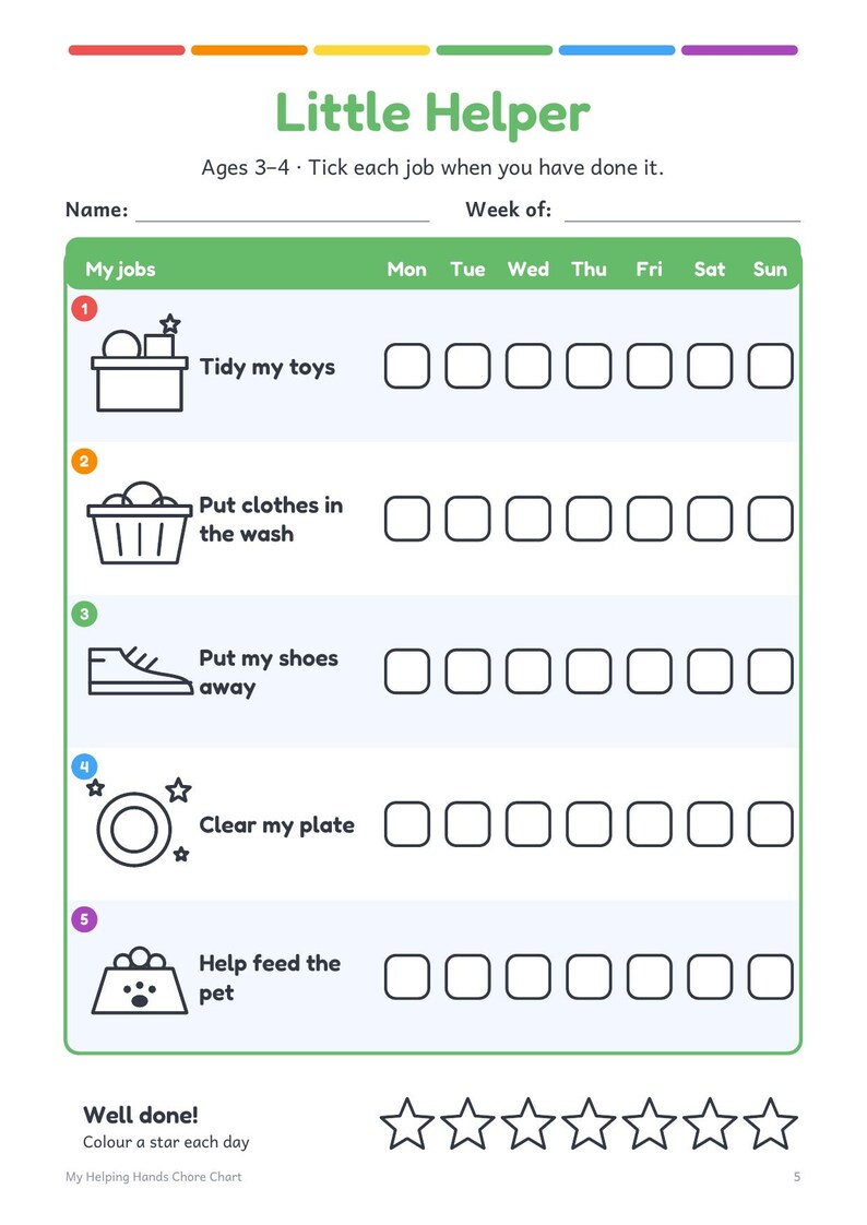 Chore Chart for Kids Printable, Picture Job List, Reward Tracker ...